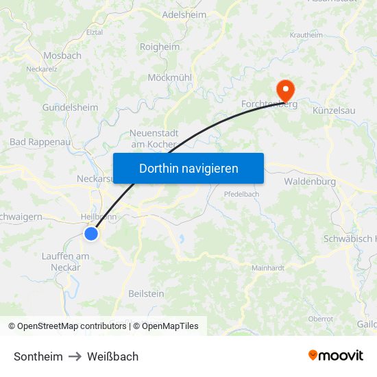Sontheim to Weißbach map