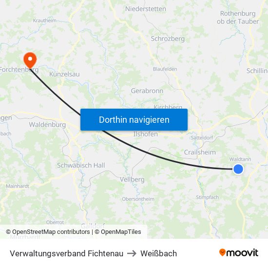 Verwaltungsverband Fichtenau to Weißbach map