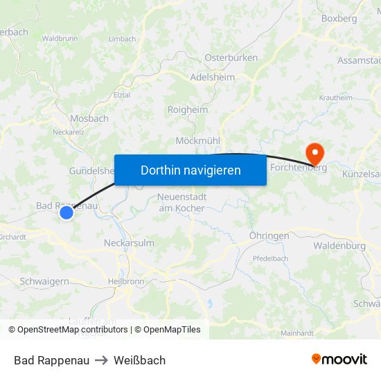 Bad Rappenau to Weißbach map
