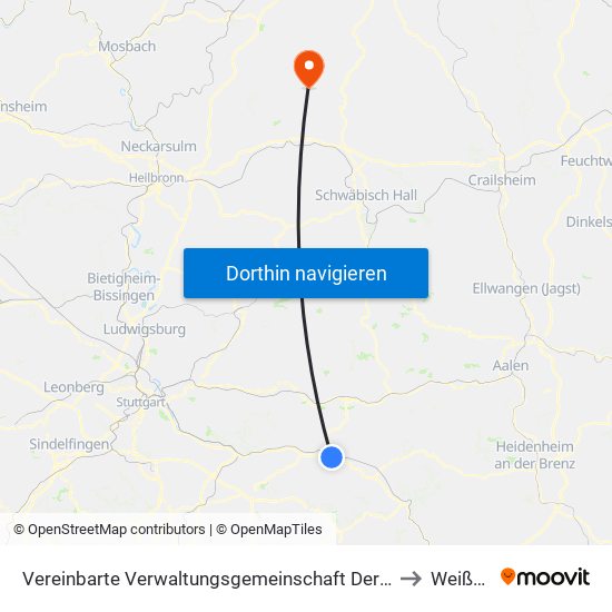 Vereinbarte Verwaltungsgemeinschaft Der Stadt Göppingen to Weißbach map