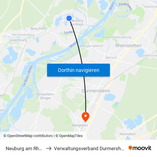 Neuburg am Rhein to Verwaltungsverband Durmersheim map