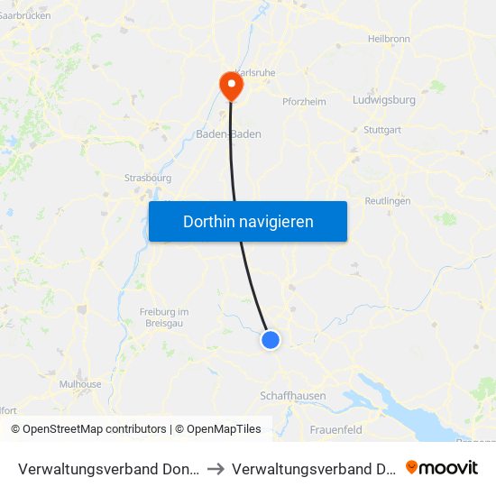 Verwaltungsverband Donaueschingen to Verwaltungsverband Durmersheim map