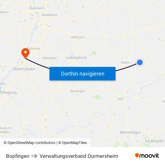 Bopfingen to Verwaltungsverband Durmersheim map