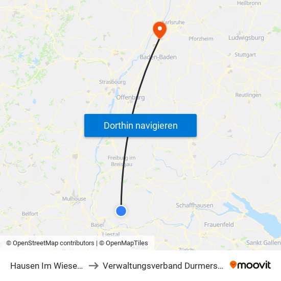 Hausen Im Wiesental to Verwaltungsverband Durmersheim map