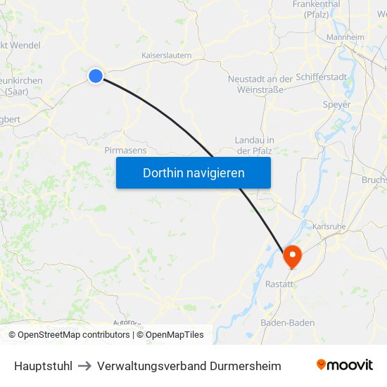 Hauptstuhl to Verwaltungsverband Durmersheim map