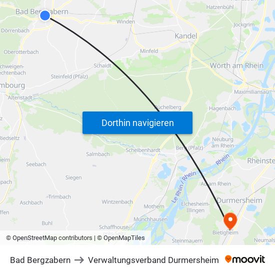 Bad Bergzabern to Verwaltungsverband Durmersheim map