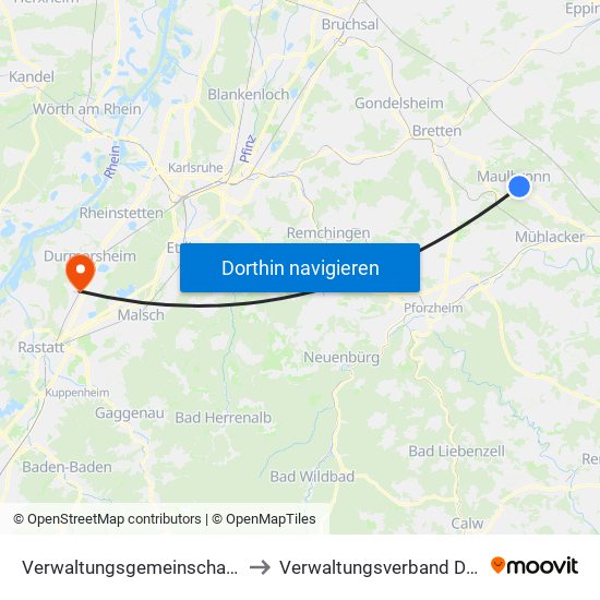 Verwaltungsgemeinschaft Maulbronn to Verwaltungsverband Durmersheim map