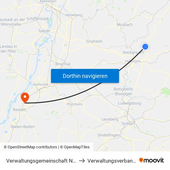 Verwaltungsgemeinschaft Neuenstadt am Kocher to Verwaltungsverband Durmersheim map