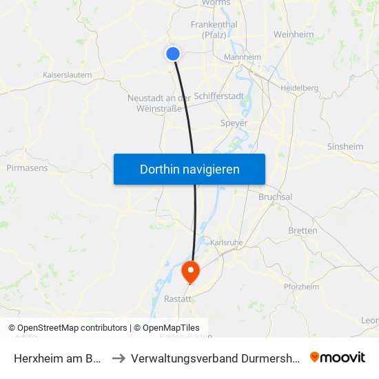 Herxheim am Berg to Verwaltungsverband Durmersheim map