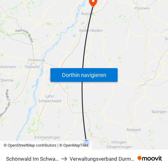 Schönwald Im Schwarzwald to Verwaltungsverband Durmersheim map