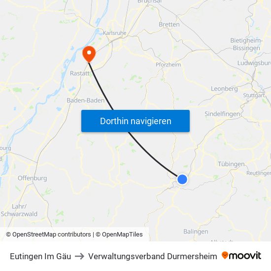 Eutingen Im Gäu to Verwaltungsverband Durmersheim map