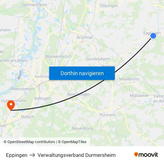 Eppingen to Verwaltungsverband Durmersheim map