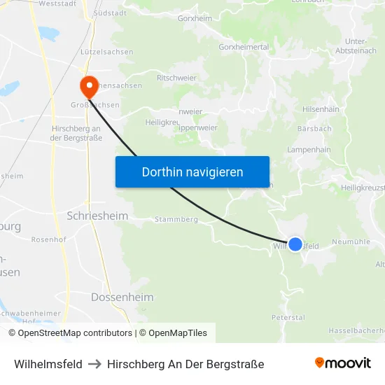 Wilhelmsfeld to Hirschberg An Der Bergstraße map