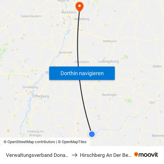 Verwaltungsverband Donau-Heuberg to Hirschberg An Der Bergstraße map