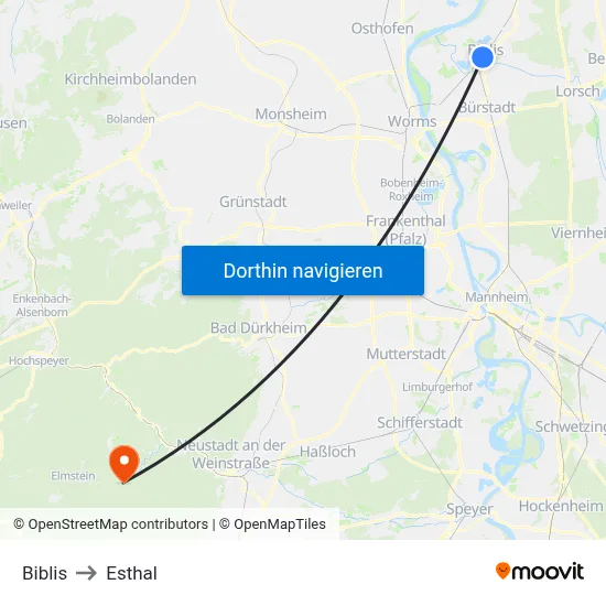 Biblis to Esthal map