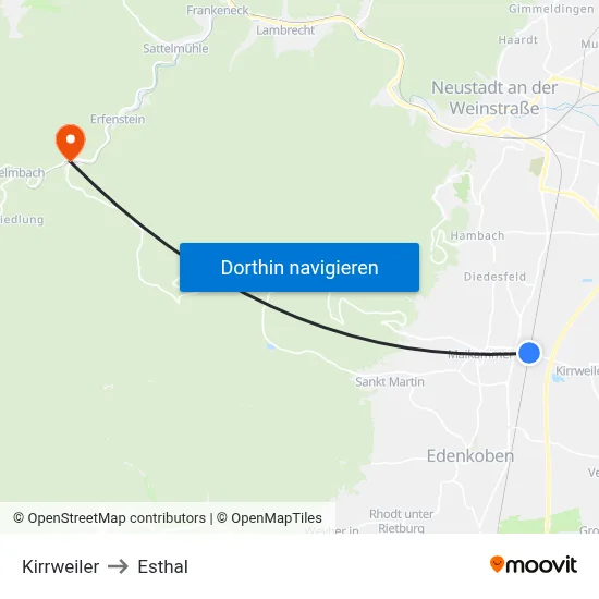 Kirrweiler to Esthal map