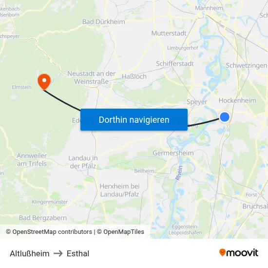 Altlußheim to Esthal map