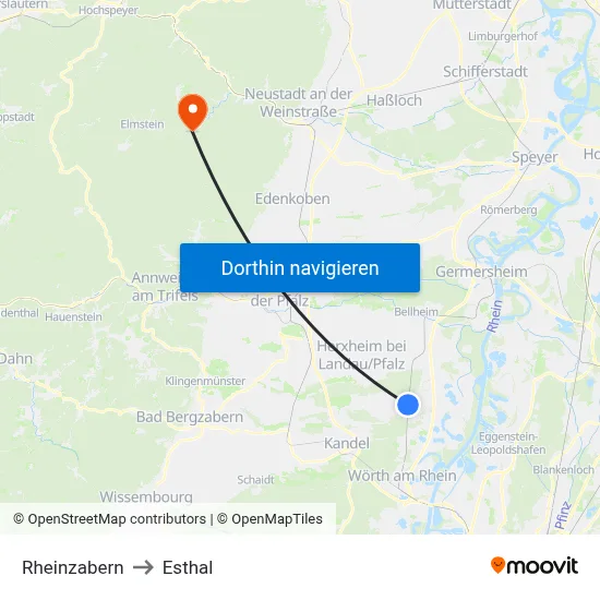 Rheinzabern to Esthal map