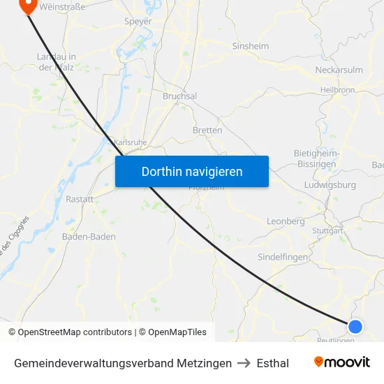 Gemeindeverwaltungsverband Metzingen to Esthal map