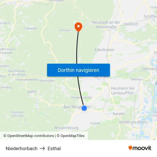 Niederhorbach to Esthal map