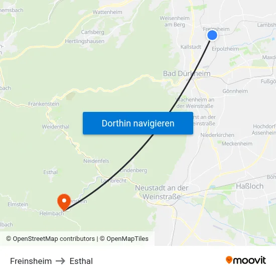 Freinsheim to Esthal map