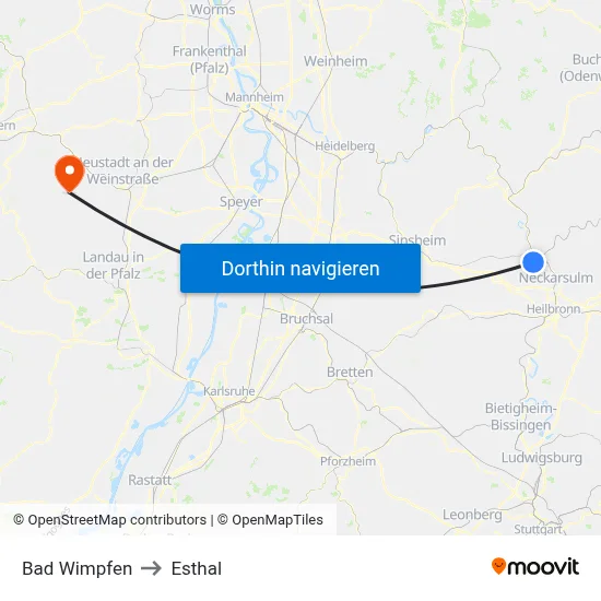 Bad Wimpfen to Esthal map