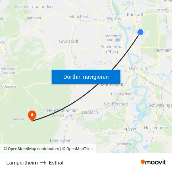 Lampertheim to Esthal map