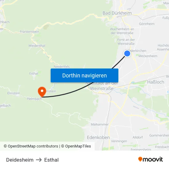 Deidesheim to Esthal map