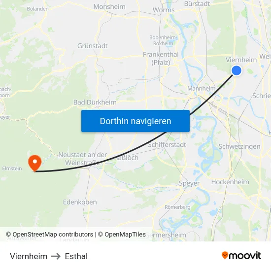 Viernheim to Esthal map