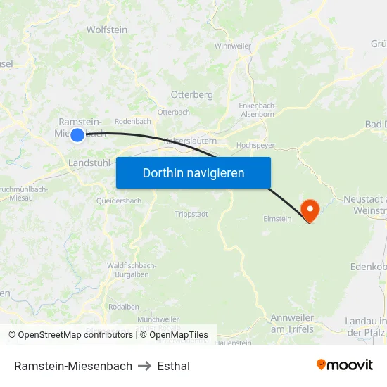 Ramstein-Miesenbach to Esthal map