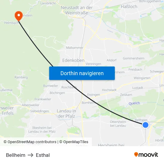 Bellheim to Esthal map