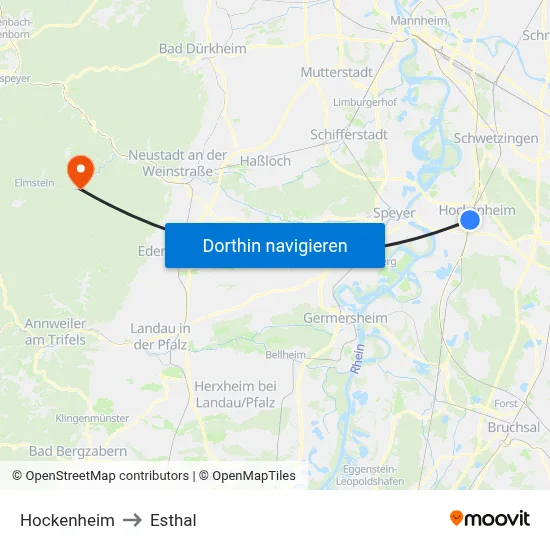 Hockenheim to Esthal map