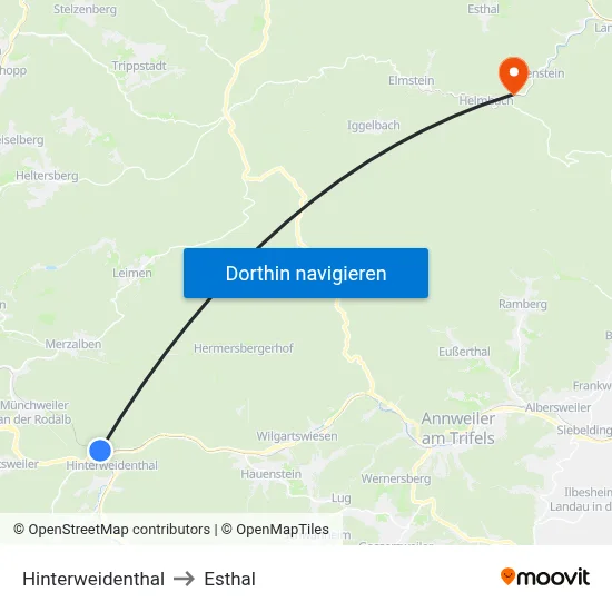 Hinterweidenthal to Esthal map