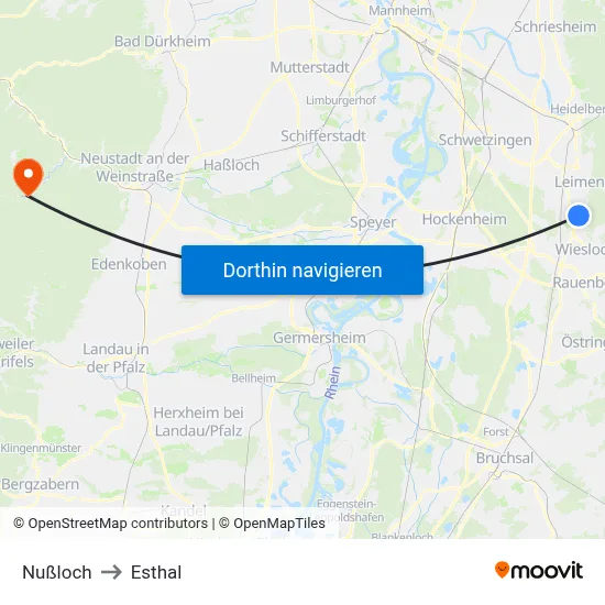 Nußloch to Esthal map