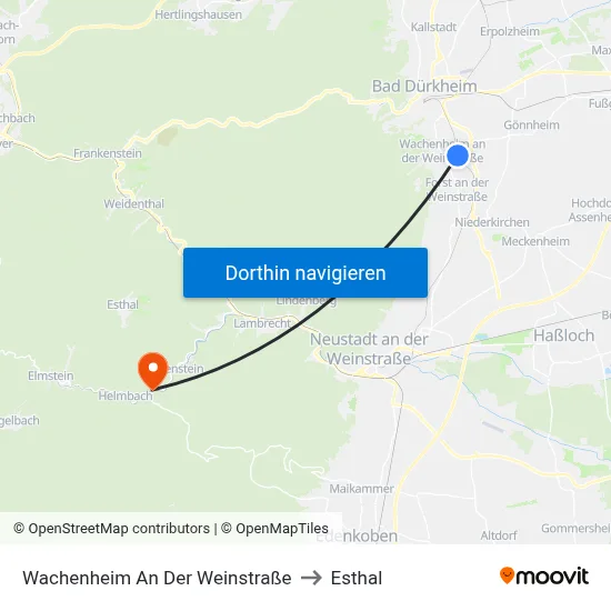 Wachenheim An Der Weinstraße to Esthal map