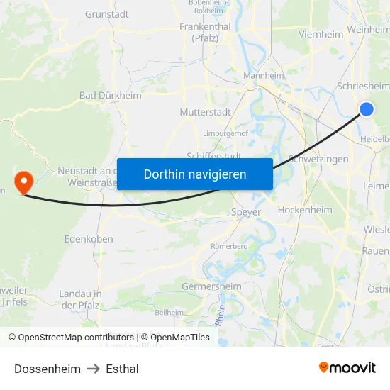 Dossenheim to Esthal map