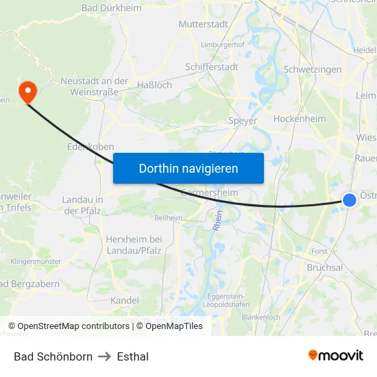 Bad Schönborn to Esthal map
