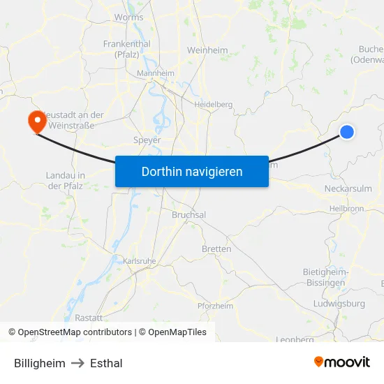 Billigheim to Esthal map