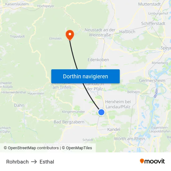 Rohrbach to Esthal map