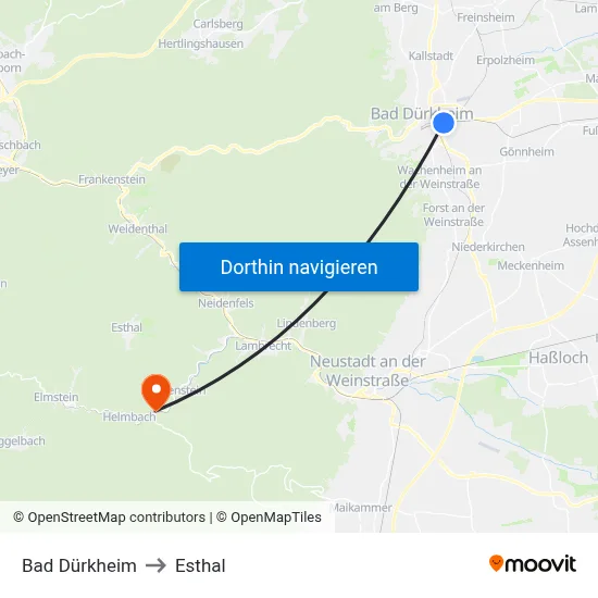 Bad Dürkheim to Esthal map