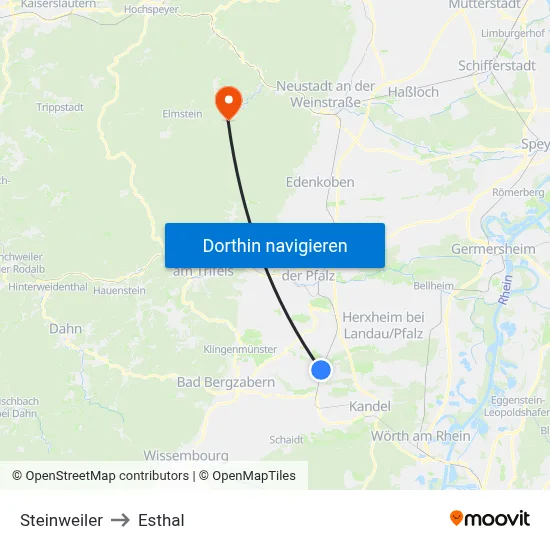 Steinweiler to Esthal map