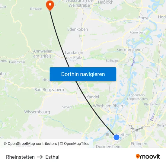 Rheinstetten to Esthal map
