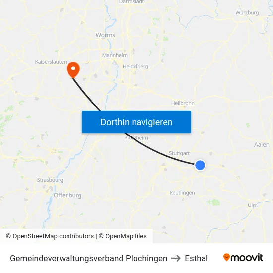 Gemeindeverwaltungsverband Plochingen to Esthal map