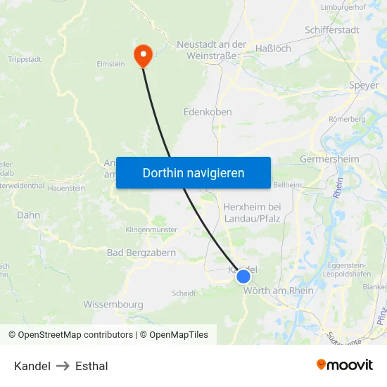Kandel to Esthal map
