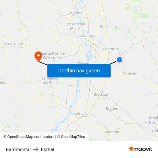 Bammental to Esthal map