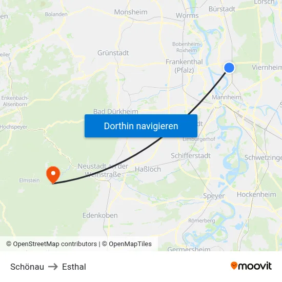 Schönau to Esthal map