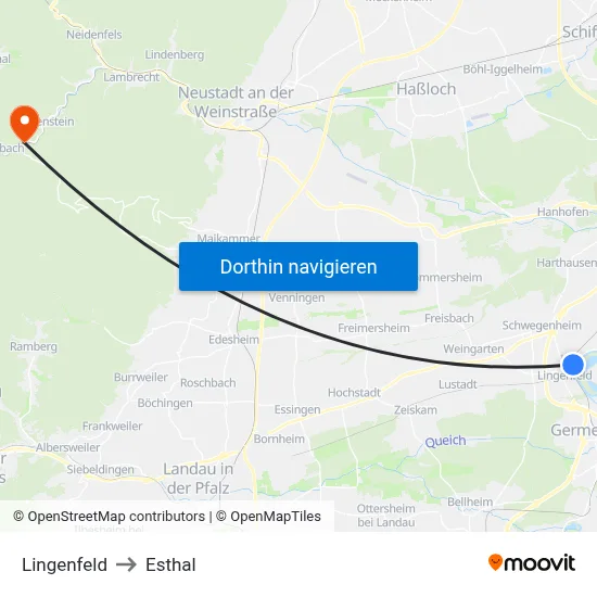 Lingenfeld to Esthal map