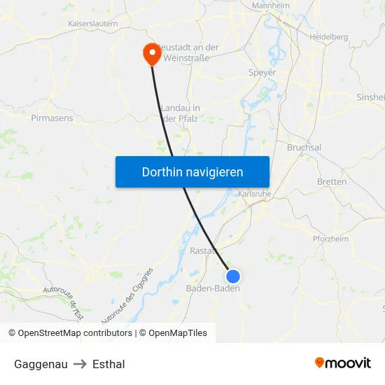 Gaggenau to Esthal map