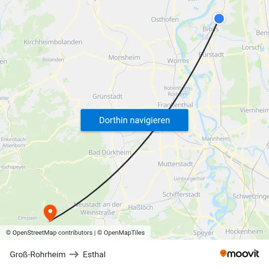 Groß-Rohrheim to Esthal map