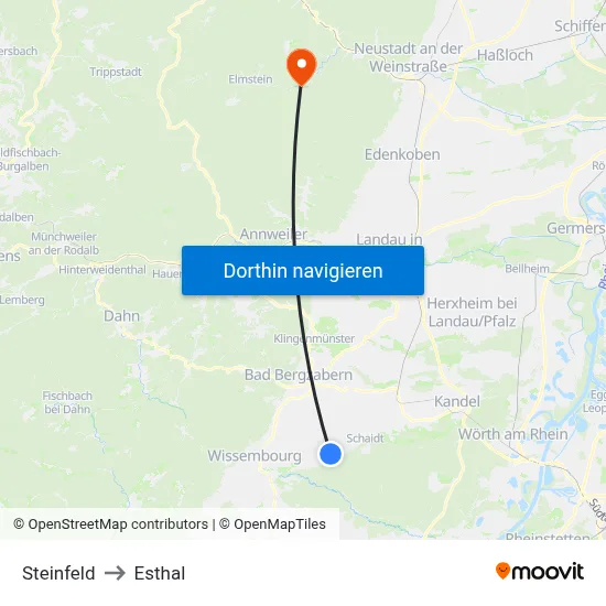 Steinfeld to Esthal map